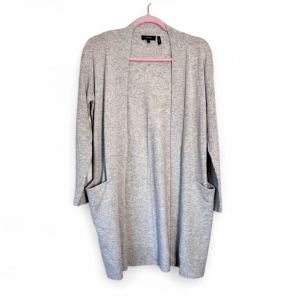 Theory Grey Cashmere Long Line Duster Cardigan Sweater Womens S Cozy Open Front - Picture 1 of 10